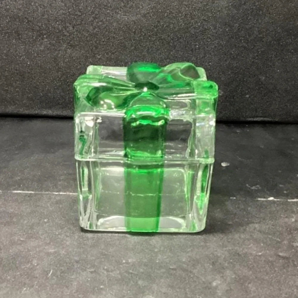 Mikasa Celebrations‎ Crystal Green Bow Clear Christmas Box Present Vintage